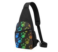 Rainbow Dog Cat Paw Printed Sling Backpacks Casual Crossbody Shoulder Bag Chest Pack for Men Women