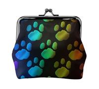 Rainbow Dog Cat Paw Prints Coin Purse Kiss Lock Pu Leather Mini Pouch Wallet Change Bag for Women Girls Kids