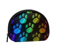 Rainbow Dog Cat Paw Prints Coin Purse Shell Mini Pouch Wallet Change Bag for Women Girls Kids