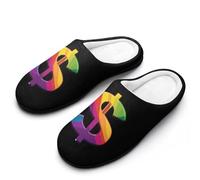 Rainbow Dollar Sign Mens Slipper Slip On Winter Warm House Slippers Shoes Indoor Outdoor