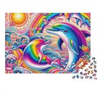 Rainbow Dolphin Colourful Scene 1000 Piece Jigsaw Puzzle Jigsaw Puzzle for Adults Sun Wave Relaxation Gift 38x26cm/1000pcs