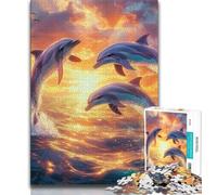 Rainbow Dolphin Jigsaws 1000 Pieces for Teenagers,Staycation Kill Time Every Piece Is Unique - Challenging Family Fun Game (50x75cm)