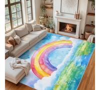 Rainbow Door Mat Indoor, Washable Dreamy Cloud Kids Girls Rug 40 x 60 cm, Non Slip Low Pile Area Rugs for Entrance, Kitchen, Bedroom, Home Decor QAZ36
