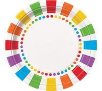 Rainbow Dots Round Paper Dinner Plates (22cm) Pack of 8 - Perfect for Celebrations and Parties