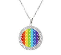 Rainbow Dots Round Pendant Necklace Diamond Edging Brilliant Personalized Jewelry Gifts for Women Silver-style