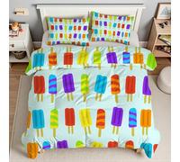 Rainbow Double Duvet Cartoon Ice Cream Double Quilt 7.5 Tog Lightweight Soft Comforter Set, All Seasons Reversible Coverless Microfiber Duvet with 2 Pillowcases Machine WashableT903