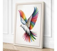 Rainbow Dove in Flight Modern Canvas Wall Art Print 18x12 Inch (46 x 30 cm)