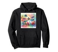 Rainbow Dragonflies and Blooming Flowers Pullover Hoodie