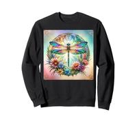Rainbow Dragonflies and Blooming Flowers Sweatshirt