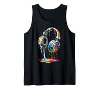 Rainbow Dripping Headphones Color Splash Music Art Tank Top