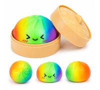 Rainbow Dumpling Squishies, Colorful Squishies Dumplings Soft Squeeze Desk Toy, Giant Steamed Stress Ball, Green Blue Pink Fidget Sensory Toy