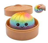 Rainbow Dumpling Squishy, Stress Relief Fidgets for Office Breaks and Study Sessions, Fidget Squishy with Steamer, Squishy Stress Ball for Commuting and Sensory Activities (A)