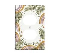 Rainbow Duplex Outlet Covers Wall Plate, Bohemian Nature-Inspired Palm Leaves Triangles Spring Green Plastic Standard Size Decorative Receptacle Outlet Covers for Living Room Bedroom Home Office Decor
