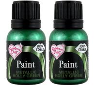Rainbow Dust Pearl Food Colouring, Edible Paint in Pearlescent Colours, Ready to Use, Easy to Apply, Create Cakes & Cupcakes with an Indulgent Shimmer - Metallic Holly Green, 25 g (Pack of 2)