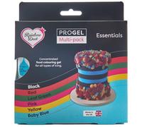 Rainbow Dust ProGel® Concentrated Food Colour, 6 Tube Multipack, Essentials Colouring Gel For Baking and Cake Decorating, Black, Red, Leaf Green, Yellow, Pink, Baby Blue