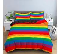 Rainbow Duvet Cover Single,Color Stripes Soft Microfiber Bedding Set,Geometric Stripes Quilt Cover For Kids Boys Girls Bedroom Decor,Red Orange Yellow Green Blue Purple Singl