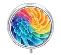 Rainbow Dynamic Pill Organizer 3 Compartment Travel Pillbox with Mirror Daily Medicine Pill Case Metal Pill Box for Purse & Pocket Portable Small Medicine Box Round Vitamin Case Container