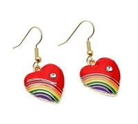 Rainbow Earrings,Heart Dangle Jewellery Cute Stud Drop Lightweight Alloy Earing Set,Pride Seven Color Red Colourful Gay Lesbian Festival Outfit Travel Accessories,for Women Holiday Party Outfits Gifts