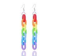 Rainbow Earrings Pride Earrings Rainbow Paperclip Chain Heart Drop Earrings Fun Lightweight Chain Rainbow Earrings for Women, Metal, No Gemstone