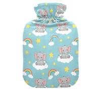 Rainbow Elephant Blue Hot Water Bottle with Cover for Pain Relief Hot Water Bed Warmer for Shoulder Pain, 1L