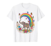 Rainbow Elephant Butterfly Colorful Rose Flowers T-Shirt