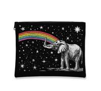 Rainbow Elephant Makeup Bag, Cosmic Animal Print Portable Cosmetic Travel Pouch for Women, Fun Zipper Organizer for Skincare, Festival Gift, Ideal for Summer Use 7x9 Inch