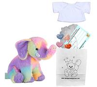 Rainbow Elephant Plush Soft Toy - 10 inch / 25cm - Build Your own Teddy Bear Making Kit with T-Shirt - no sew