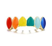 Rainbow Enamel Ful Hip Hop Grillz - Gold & Silver Plated, Colorful Teardrop Design Bling Rapper Style, Party, Cosplay(Gold,Upper teeth)