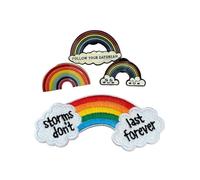 Rainbow Enamel Pin Badge and Embroidered Patch Set - "Storms Don't Last Forever" & "Follow Your Daydream" - Motivational Gift, Decorative Accessory for Bags, Jackets and Hats