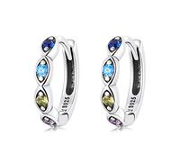 Rainbow Evil Eye Small Hoop Earrings Sterling Silver 925 Colorful Crystal Rhinestone CZ 10mm Cartilage Round Huggie Hoops Tragus Earring Cuff Studs Fashion Jewelry Gifts for Women Girls