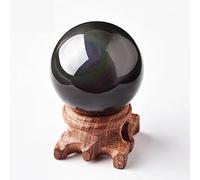 Rainbow Eye Black Obsidian Sphere Crystal Ball with Wooden Stand, Crystals Ball for,Witchcraft Halloween Home Decorations,40mm