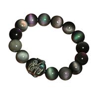 Rainbow Eye Obsidian Bracelet for Chakra Balance - Feng Shui Wealth Amulet with Laughing Buddha - 7A Crystal Talisman for Prosperity, Luck, and Protection(16mm)