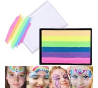 Rainbow Face Paint Palette - 6 Vibrant Striped Colours for Festive Creative Makeup on Square Sponge with Clear Cover, Kids Party Festival Cosplay Carnival Birthday Party Face Art Design