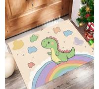 Rainbow Fairy Tale Style Indoor Door Mat, 60 x 90 cm Non-Slip Absorbent Doormat Resist Dirt Machine Washable Cute Dinosaurs Entrance Rug, Low-Profile Front Door Mat for Inside, Pets and Dogs, Beige