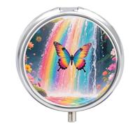 Rainbow Falls Medicine Pill Case with Winged Butterfly 3 Compartments Portable Decorative Medicine Organizer for Pocket or Wallet, Vitamin Organizer