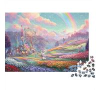 Rainbow Fantasy Town 1000 Pieces Jigsaw Puzzles Whimsical Village Scene Cardboard for Women&Men Mindfulness & Relaxation 38x26cm/1000pcs