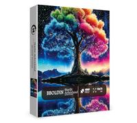 Rainbow Fantasy Tree Puzzles for Adults 1000 Pieces, Colorful Nature Landscape Jigsaw Puzzle, Galaxy Starry Night Challenging Puzzle