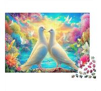Rainbow Feather 1000pcs Jigsaw Puzzles for Adults 14+, Non-Reflective Paper, Two White Doves, Fun Entertainment, Brain Teaser for Memory & Focus, Ideal Home Wall Art Decor 52x38cm/1000pcs