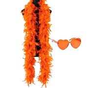 Rainbow Feather Boa, 78"/200cm Pink Feather Boa, Feather Boa And Heart Glasses, Suit for Christmas, Halloween, Dancing, Wedding, Party, and Cosplay (orange)