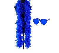 Rainbow Feather Boa, 78"/200cm Pink Feather Boa, Feather Boa And Heart Glasses, Suit for Christmas, Halloween, Dancing, Wedding, Party, and Cosplay (Sapphire blue)