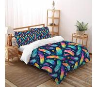 Rainbow Feather Dreamscape Bedding Set 3D Printed Theme Duvet Cover Set 3 Pcs Microfiber Comforter Cover for Family,couple,children with Pillow Double（200x200cm）