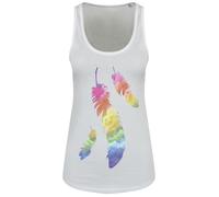 Rainbow Feathers Ladies White Floaty Tank