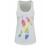 Rainbow Feathers Ladies White Floaty Vest, Peaceful Dreamland, Summer, Beautiful