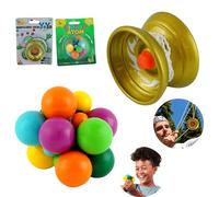 Rainbow Fidget Atom with Gold Metal Yoyo for Kids Beginners Auto Return Yo-Yo String Tricks Stable and Sturdy String Figette Ball Autistic Children Stress Relief Elasticated Anxiety Summer Toys