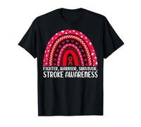 Rainbow Fighter Warrior Survivor Stroke Awareness Red Ribbon T-Shirt