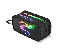 Rainbow Fire Dragon Pencil Case 3 Compartment Pen Bag Pouch Holder Box School Portable Stationery Storage Bag for Girls Boys