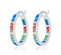 Rainbow Fire Opal Earrings Silver Plated Blue White Pink Small Round Circle Party Summer Jewelry Gifts For Woman Girl