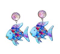 Rainbow Fish Earrings Handmade Acrylic Rainbow Fish Whale Mermaid Drop Dangle Earring Teacher Earrings for Teachers, Educators, Librarians Back to School Jewelry, Acrylic, acrylic