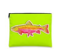 Rainbow Fish Makeup Bag, Colorful Watercolor Trout Cosmetic Travel Pouch for Women, Portable Canvas Zipper Organizer, Festival Gift Toiletry Bag, Spring Summer Accessories, neon green, 7x9 Inch, Fish