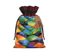 Rainbow Fish Scale Christmas Tree Hanging Gift Bags Jute Drawstring Sacks with, Eco-Friendly Festive Decor & Small Present Bag for Xmas Tree